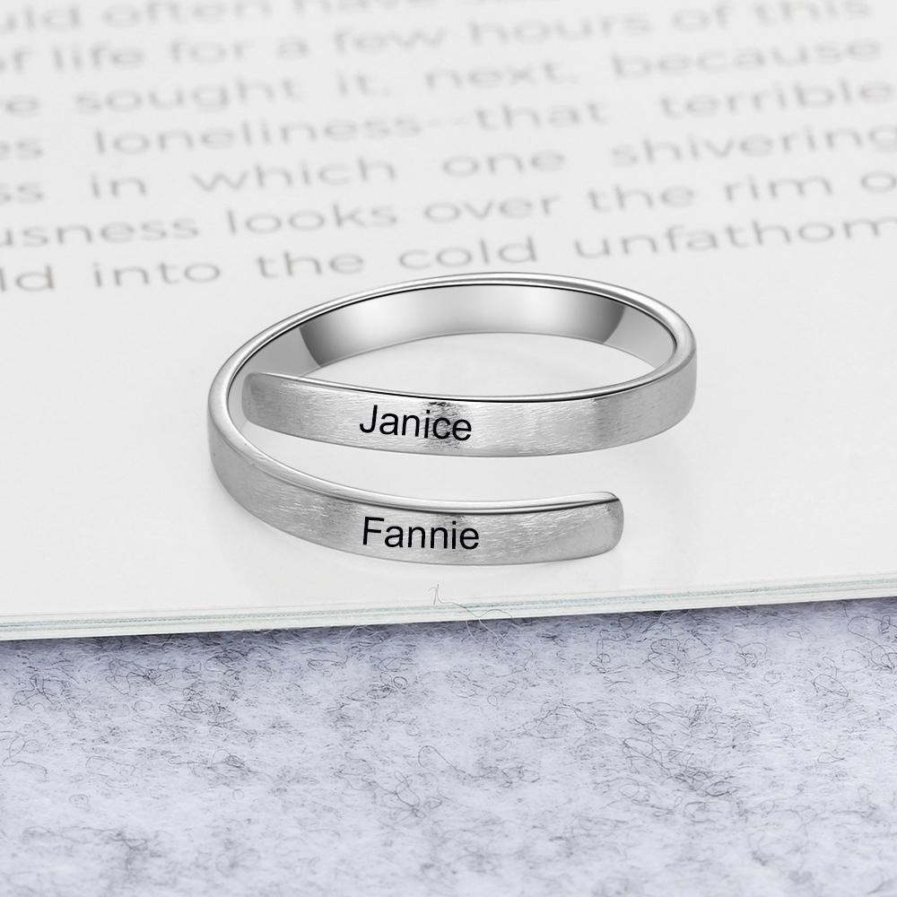 Personalized Name Rings Engraved 2 Names Adjustable Ring Gift for Her