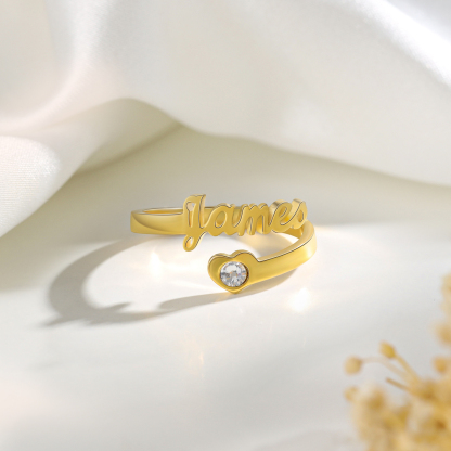 Personalized Heart Ring With Birthstone Custom 1 Name Ring Gifts For Her