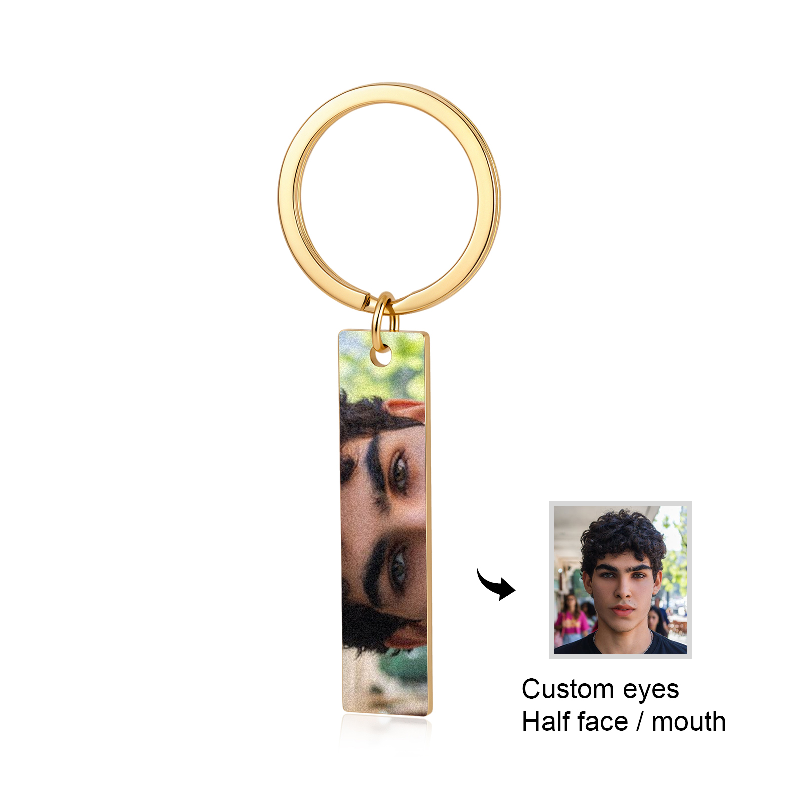 Personalized Photo Keychain Necklace Custom with Eyes Lips or Half Face Picture and Custom Text