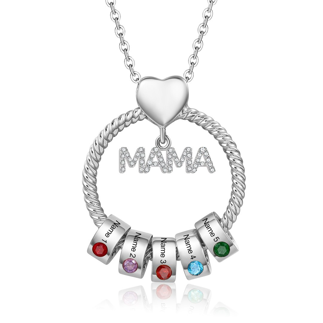 5 Names-Personalized Mom Necklace Set With  Premium Custom Necklace With 5 Birthstones Engraved Names Gift For Mother