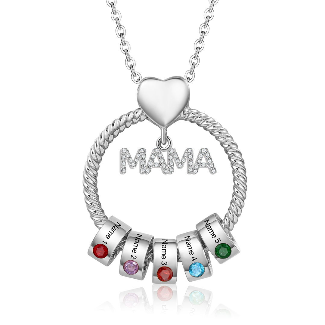 5 Names-Personalized Mom Necklace Set With  Premium Custom Necklace With 5 Birthstones Engraved Names Gift For Mother