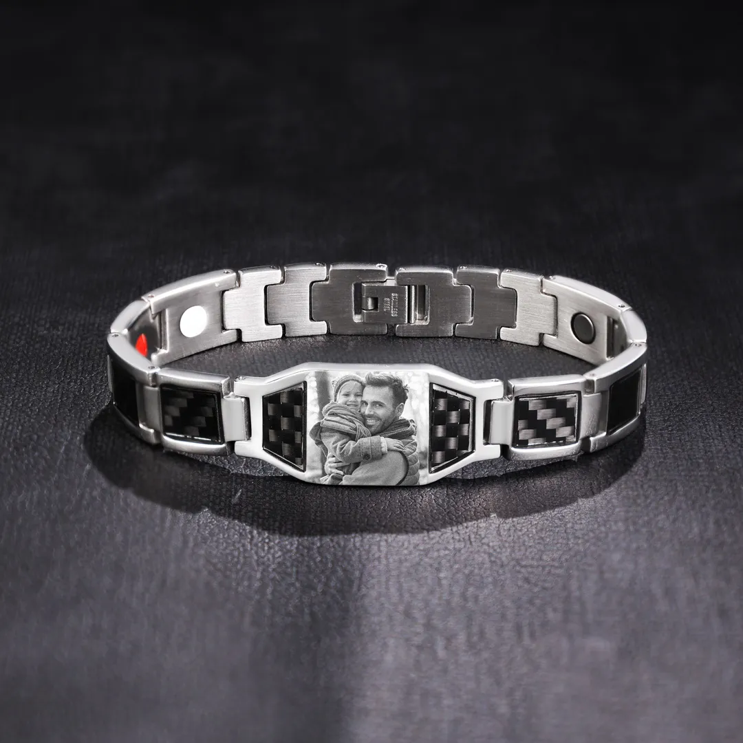 To My Man Personalized Carbon Fiber Energy Bracelet Gift Set, Custom Photo ID Bar Men's Bracelet Bangle Gifts For Him | Jessemade