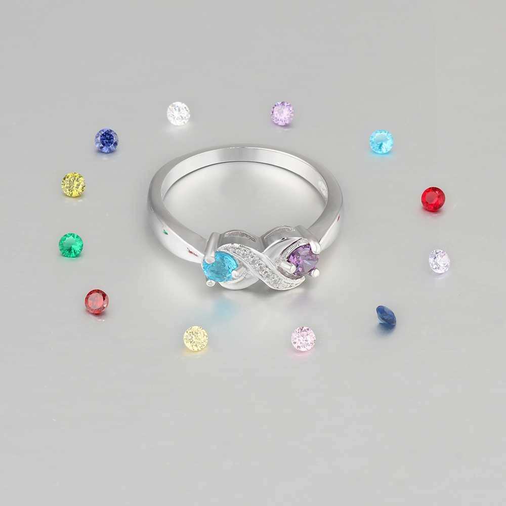 Family Ring Promise Ring Personalized 2 Birthstones Ring With Names Gifts for Her