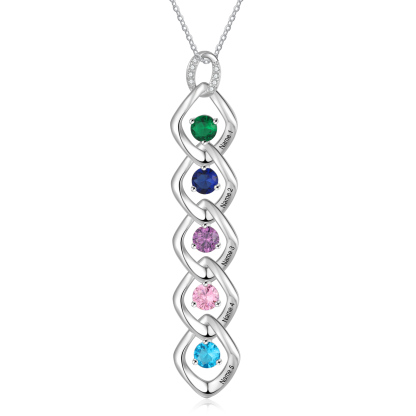 5 Names - Personalized Birthstone Necklace With Name Engraved For A Special Gift For Mom/Grandma
