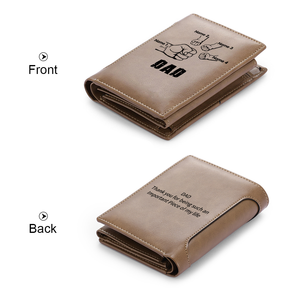 4 Names - Personalized Leather Men's Wallet Custom Text Wallet for Dad