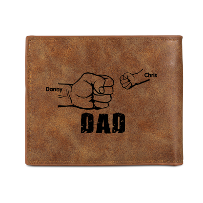 2 Names - Personalized Photo Custom Leather Men's Folding Wallet as a Father's Day Gift for Dad