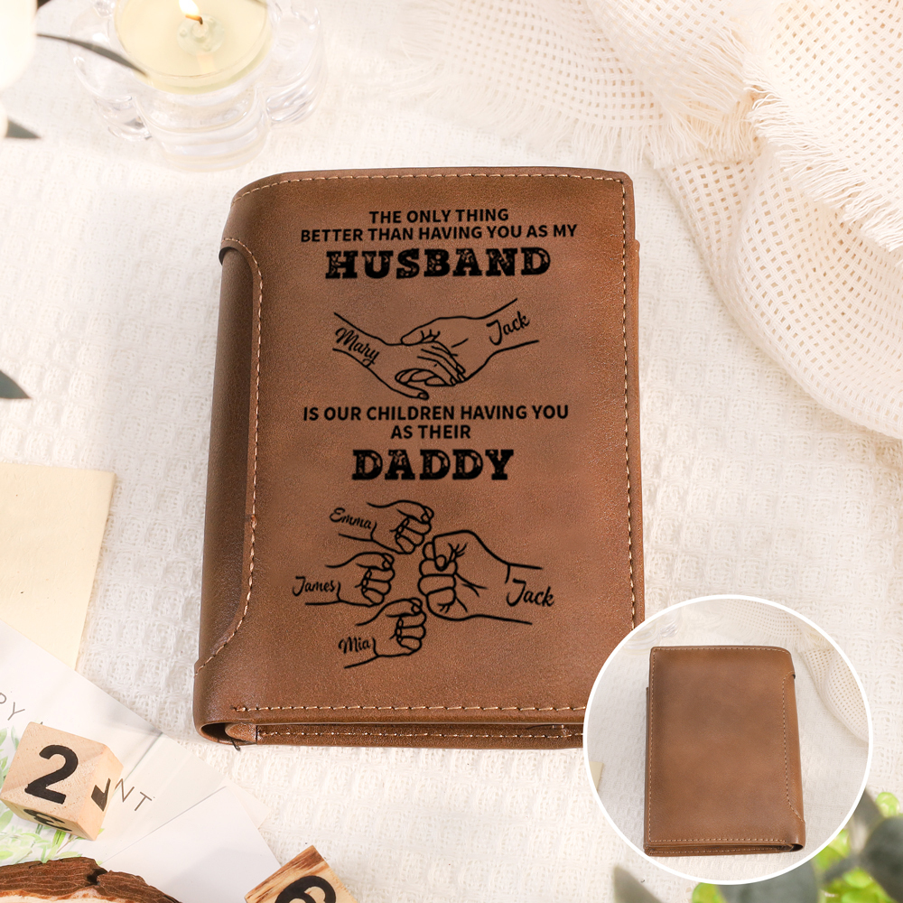 Personalized Brown Leather Dad Wallet – Fist Bump