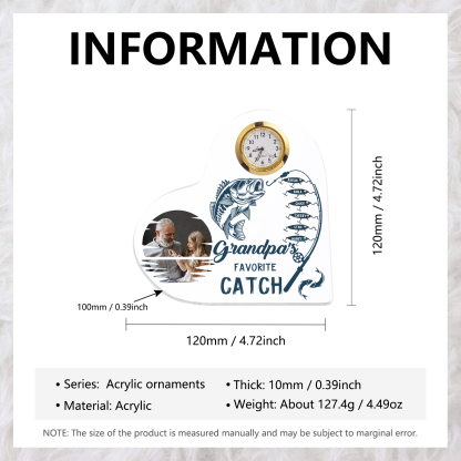 6 Names-Personalized Grandpa Name Acrylic Clock Ornament-Custom Acrylic Fishing Heart Keepsake Desktop for Family