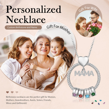 4 Names-Personalized Mom Necklace Set With  Premium Custom Necklace With 4 Birthstones Engraved Names Gift For Mom