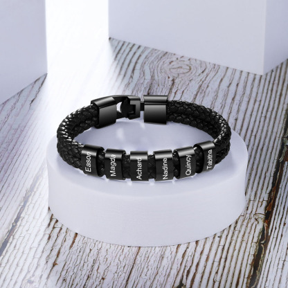 6 Names Personalized Braided Leather Bracelet Engraving Men's Bracelet Gift for Dad