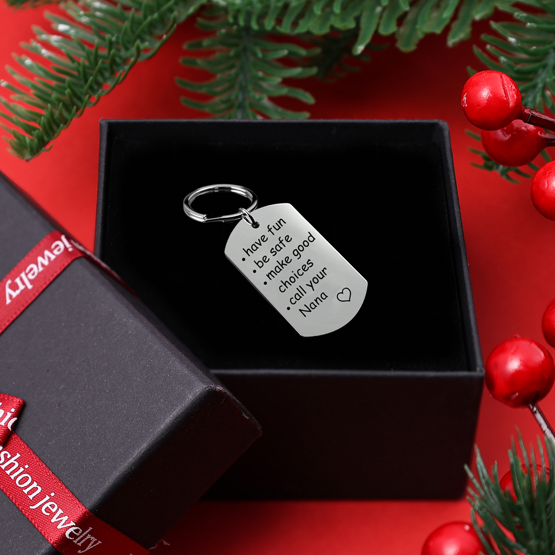 Have Fun Be Safe Make Good Choices Call Your Mom/Dad/Grandma/Grandpa Keychain Set With Gift Box