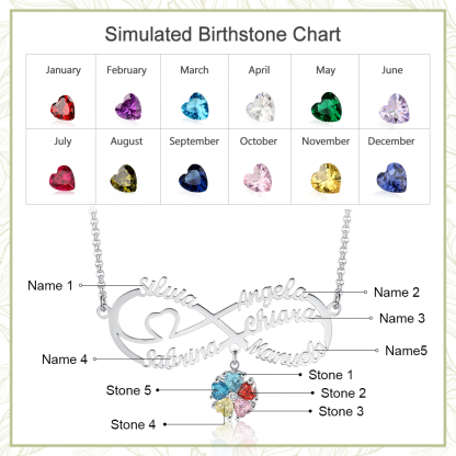 Personalized Infinity Necklace With 6 Birthstones Engraved Names Necklace Gift For Women