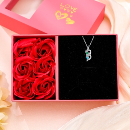 1-10 Names-Personalized Birthstones Necklace Set With Rose Gift Box-Custom Cascading Pendant Necklace Engraving 3 Names Gifts for Her