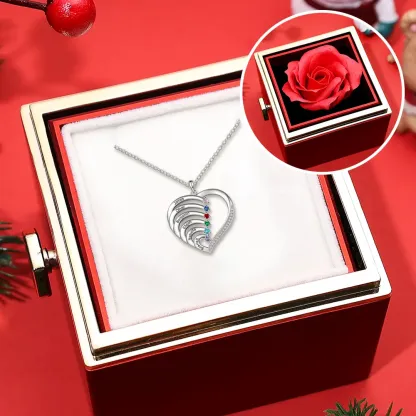 3 Names-Personalized S925 Silver Birthstone Necklace Engraved 3 Names-Custom Birthstone Intertwined Heart Pendant Gifts for Her