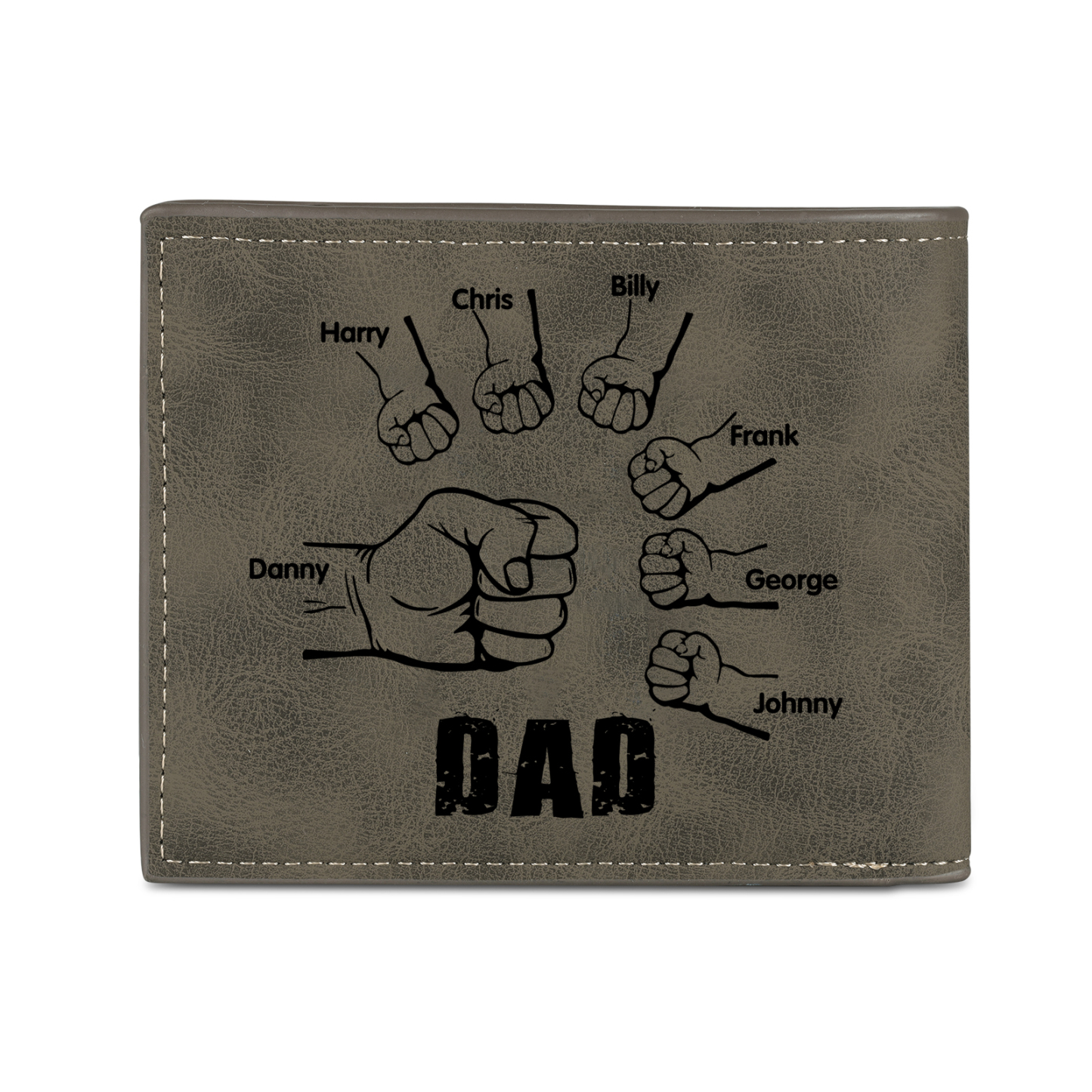 7 Names - Personalized Photo Custom Leather Men's Folding Wallet as a Father's Day Gift for Dad