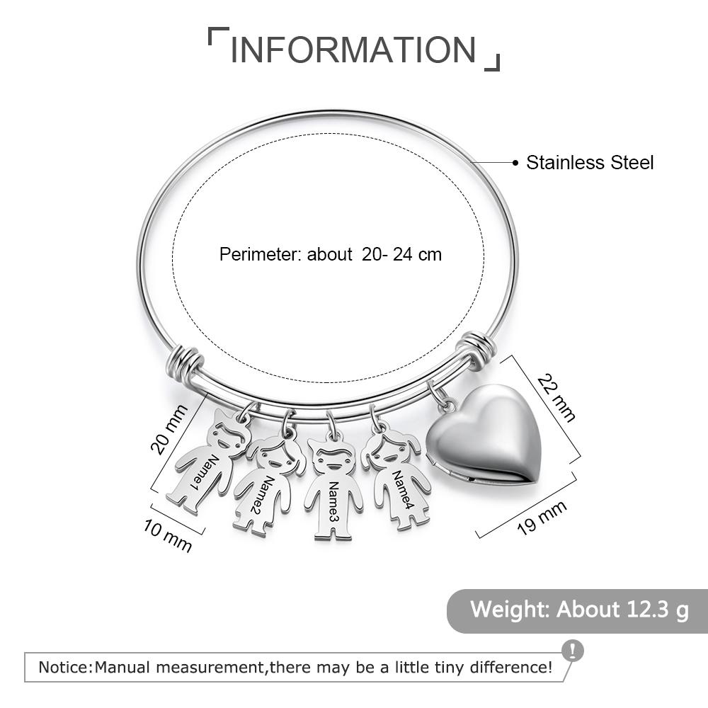 Customized Keychain with 4 Children Charms bangle