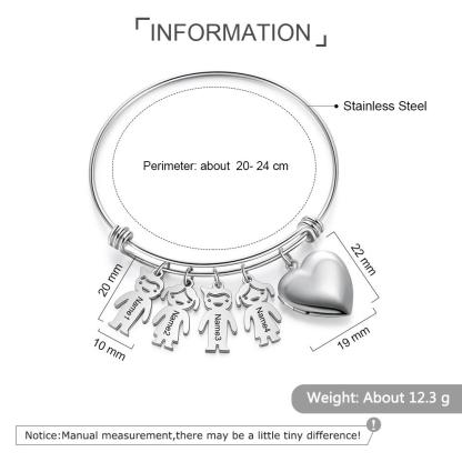 Customized Keychain with 4 Children Charms bangle