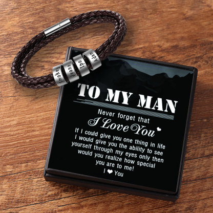 Braided Leather Personalised Name 4 Beads Men's Bracelets Gifts For Him Best Gift For Dad