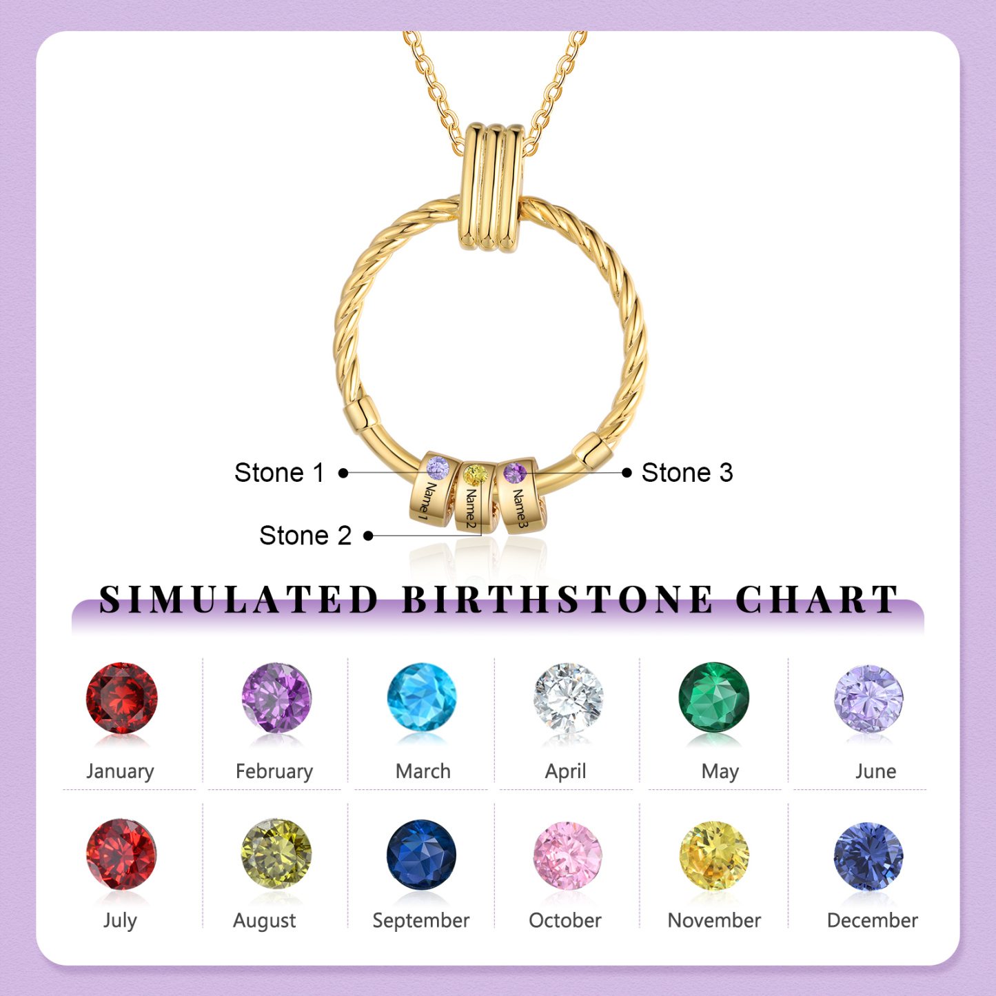 3 Names - Personalized Round Pendant Necklace Customized Name Gift for Her