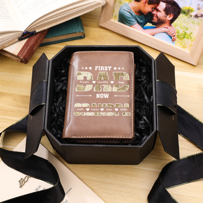 Personalized Leather Wallet With Map Design For Dad And Grandpa Customizable With 2–10 Names