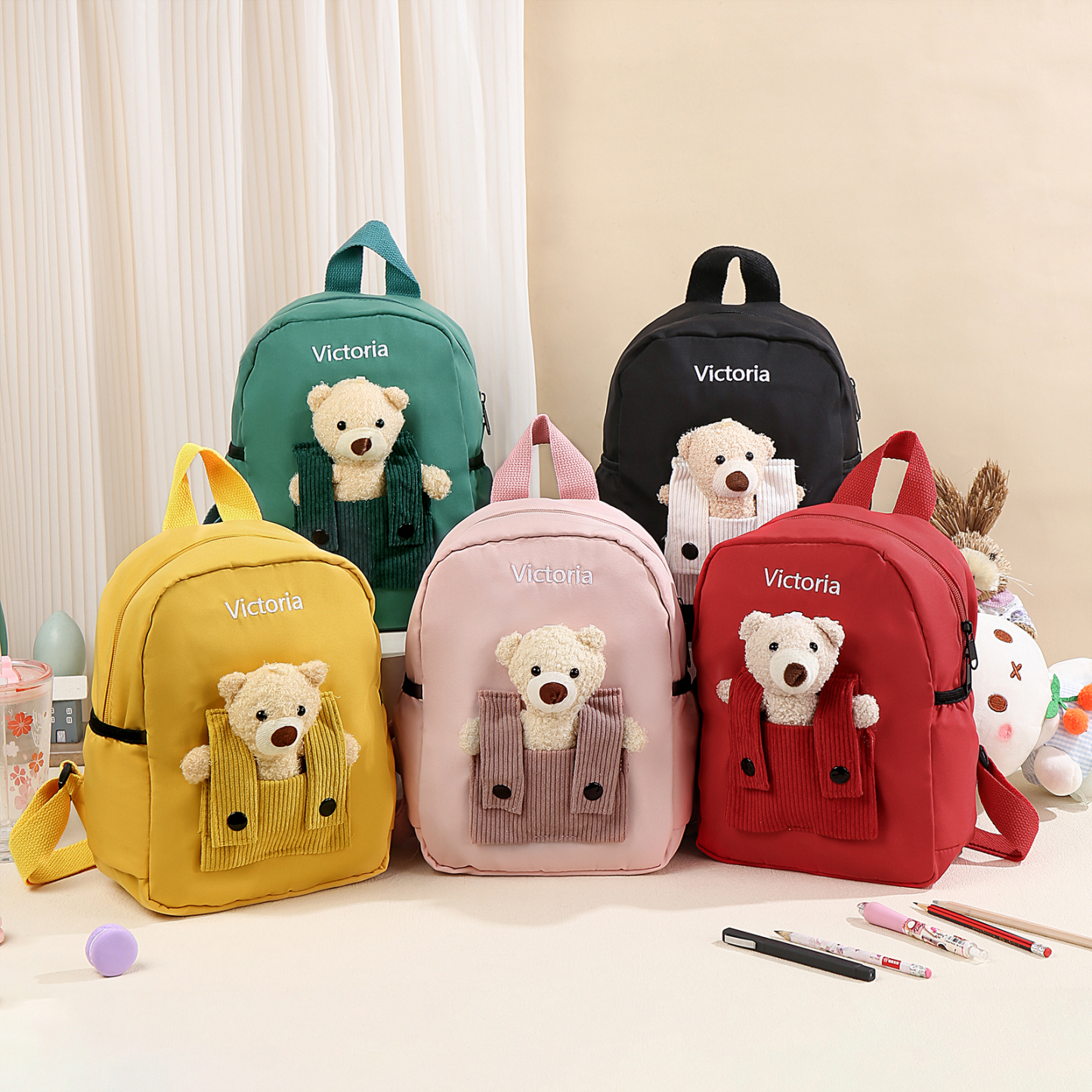 Personalized Bear Style School Bag Customized Name Canvas Kids Backpack Back to School Gift