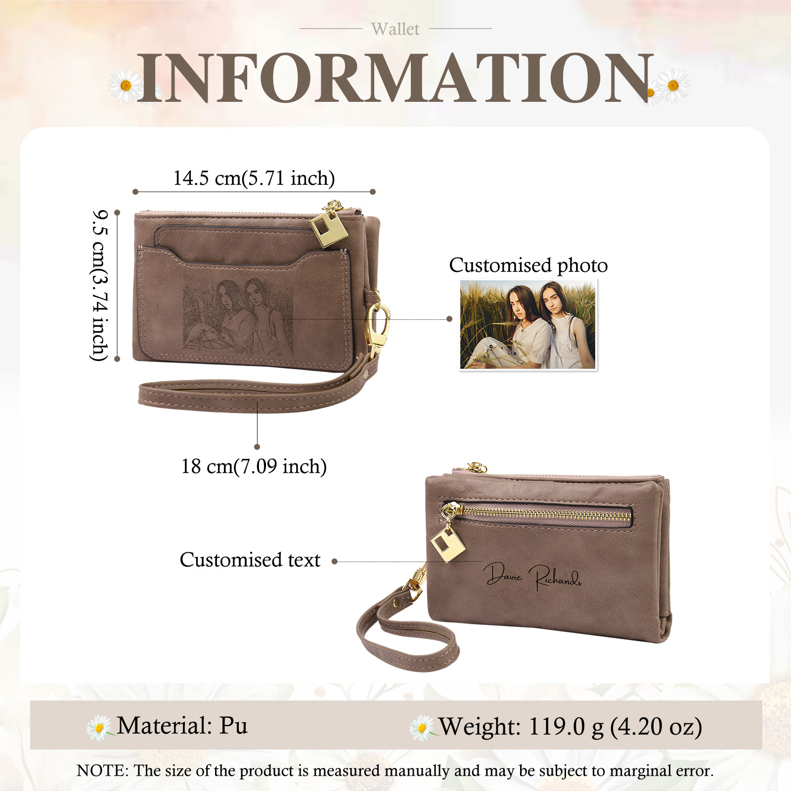 Personalized Photo & Text PU Leather Wallet Coin Purse Three Colors Available Gift for Her