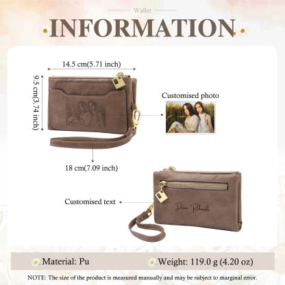 Personalized Photo & Text PU Leather Wallet Coin Purse Three Colors Available Gift for Her