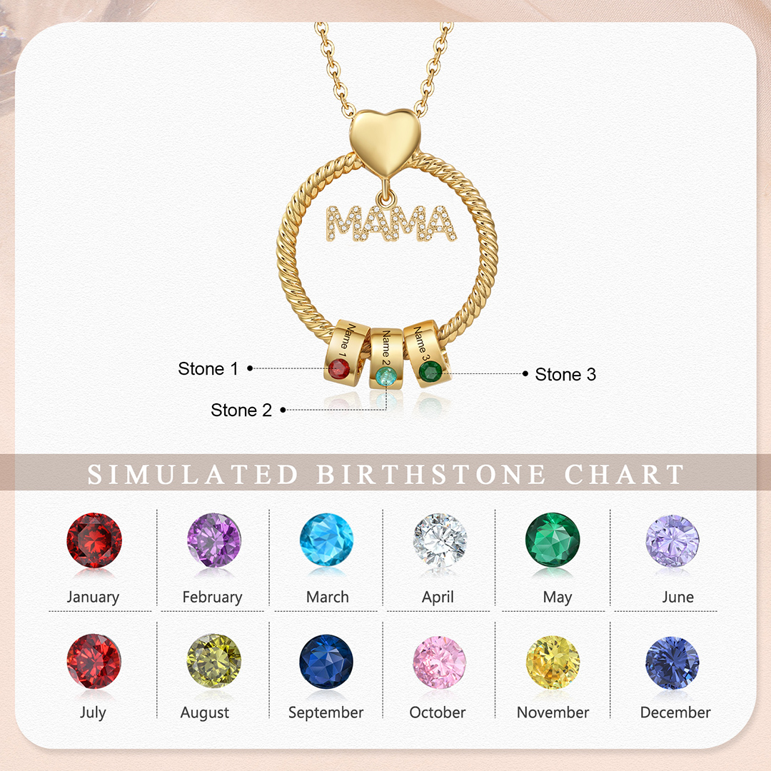 3 Names-Personalized Mom Necklace Set With  Premium Custom Necklace With 3 Birthstones Engraved Names Gift For Mother