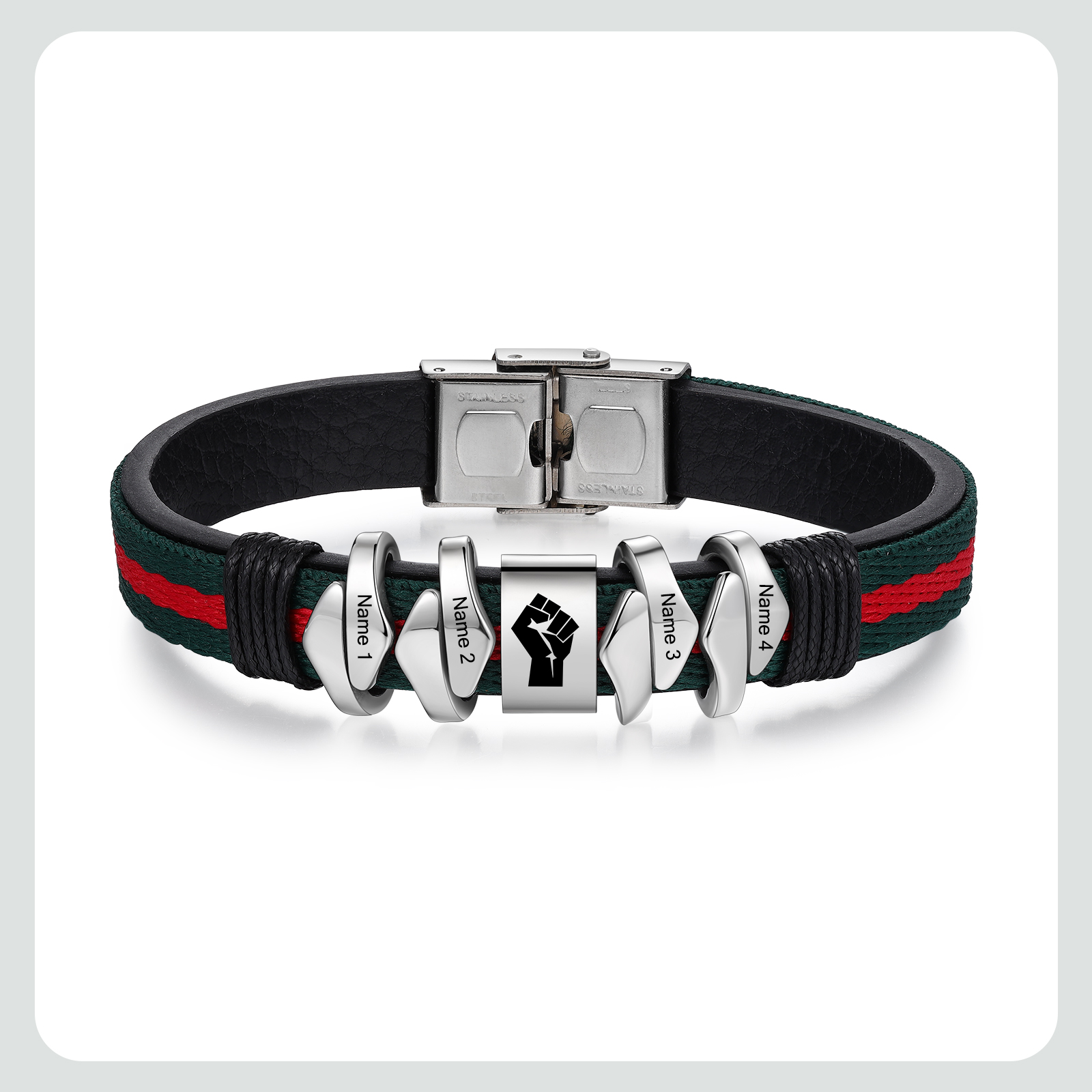 Personalized Leather Bracelet Custom 4 Names Mens Bracelet Silver and Gold