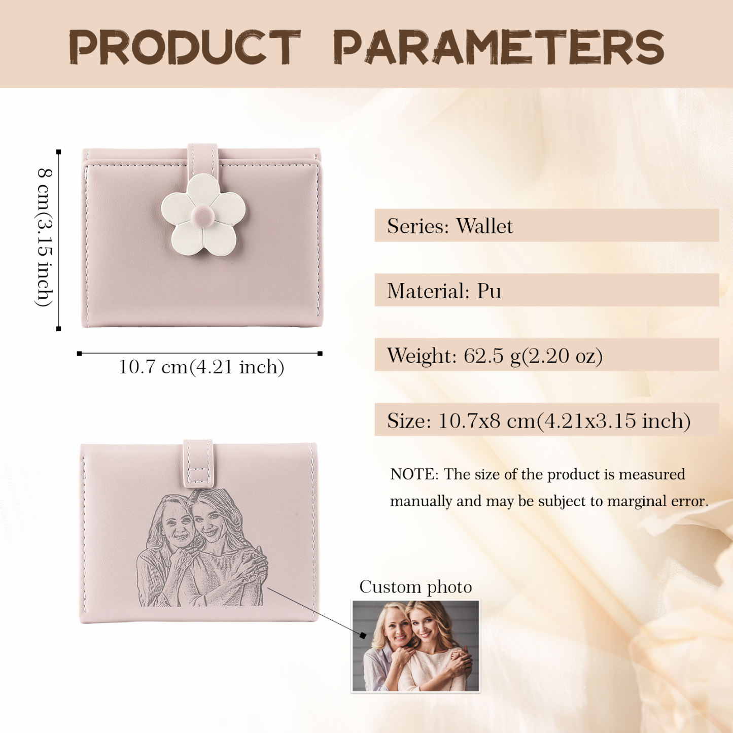 Women's Personalized Photo PU Leather Flower Wallet Coin Purse Four Colors Available Gift for Her