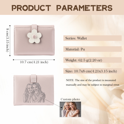 Women's Personalized Photo PU Leather Flower Wallet Coin Purse Four Colors Available Gift for Her