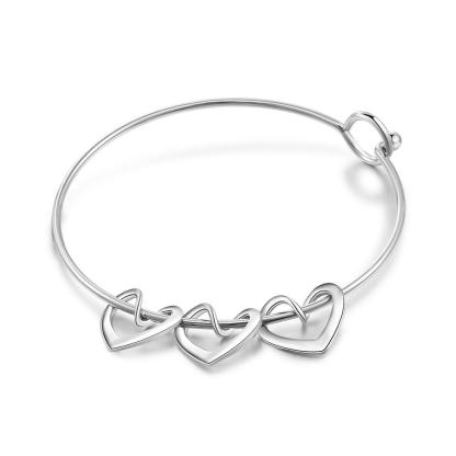 3 Names-Personalized Love Bracelet with 3 Heart Charms Engraved Name Bangle Bracelet