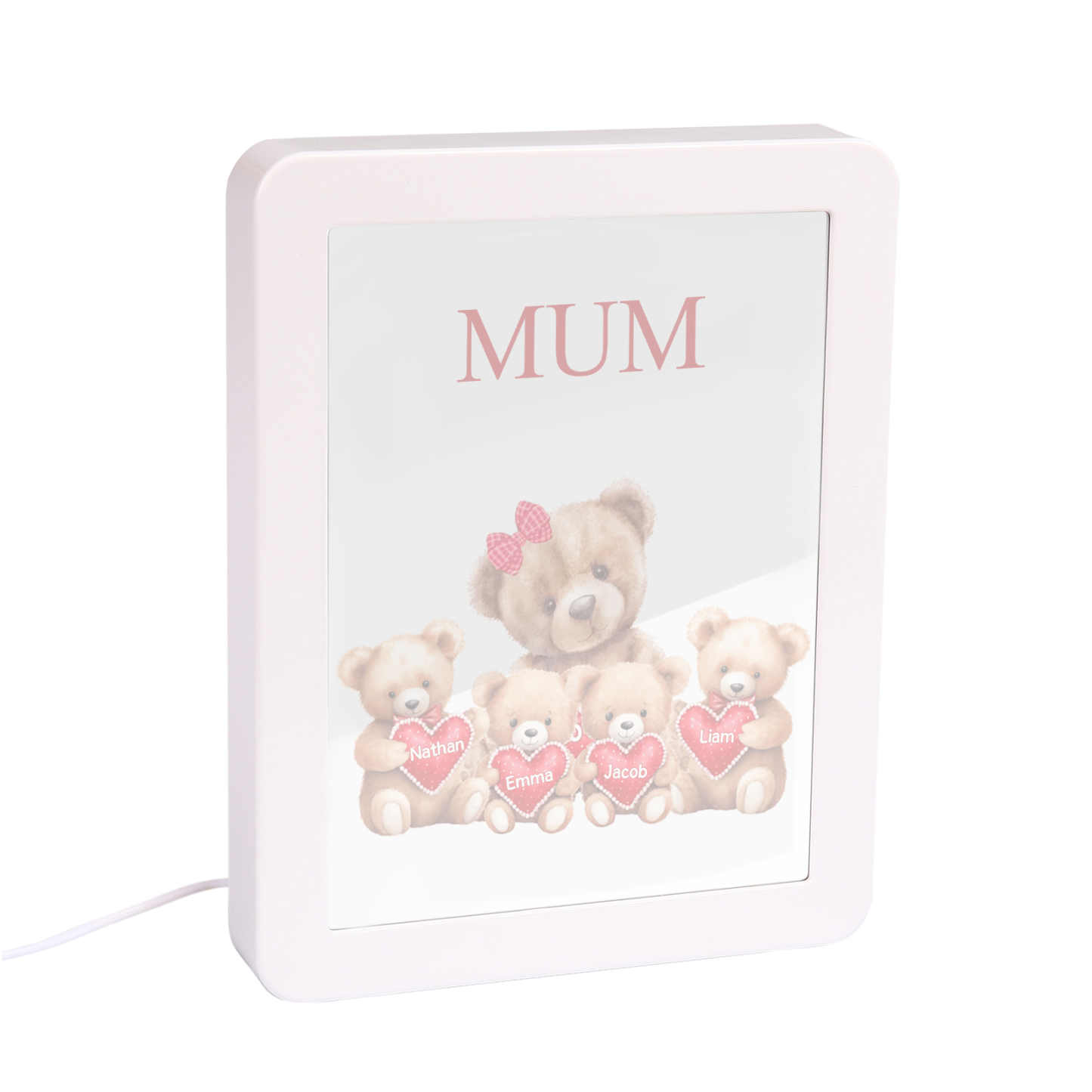 4 Names - Personalized Mum Home Bear Style Custom Text LED Night Light Gift for Mom
