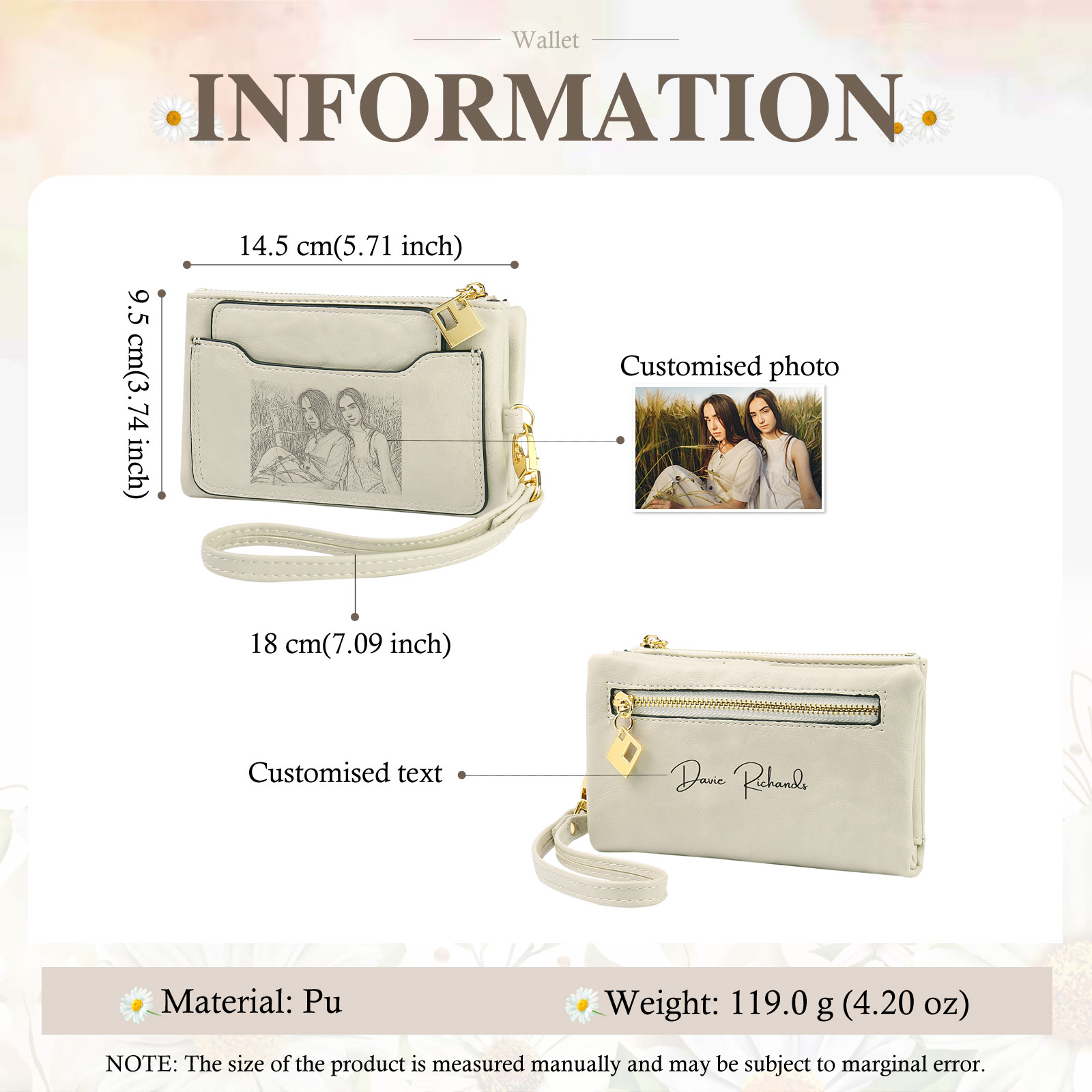 Personalized Photo & Text PU Leather Wallet Coin Purse Three Colors Available Gift for Her