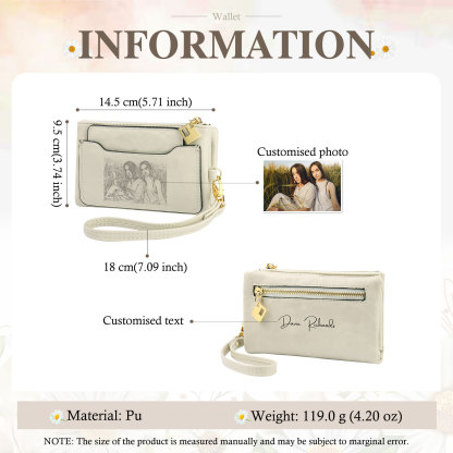 Personalized Photo & Text PU Leather Wallet Coin Purse Three Colors Available Gift for Her