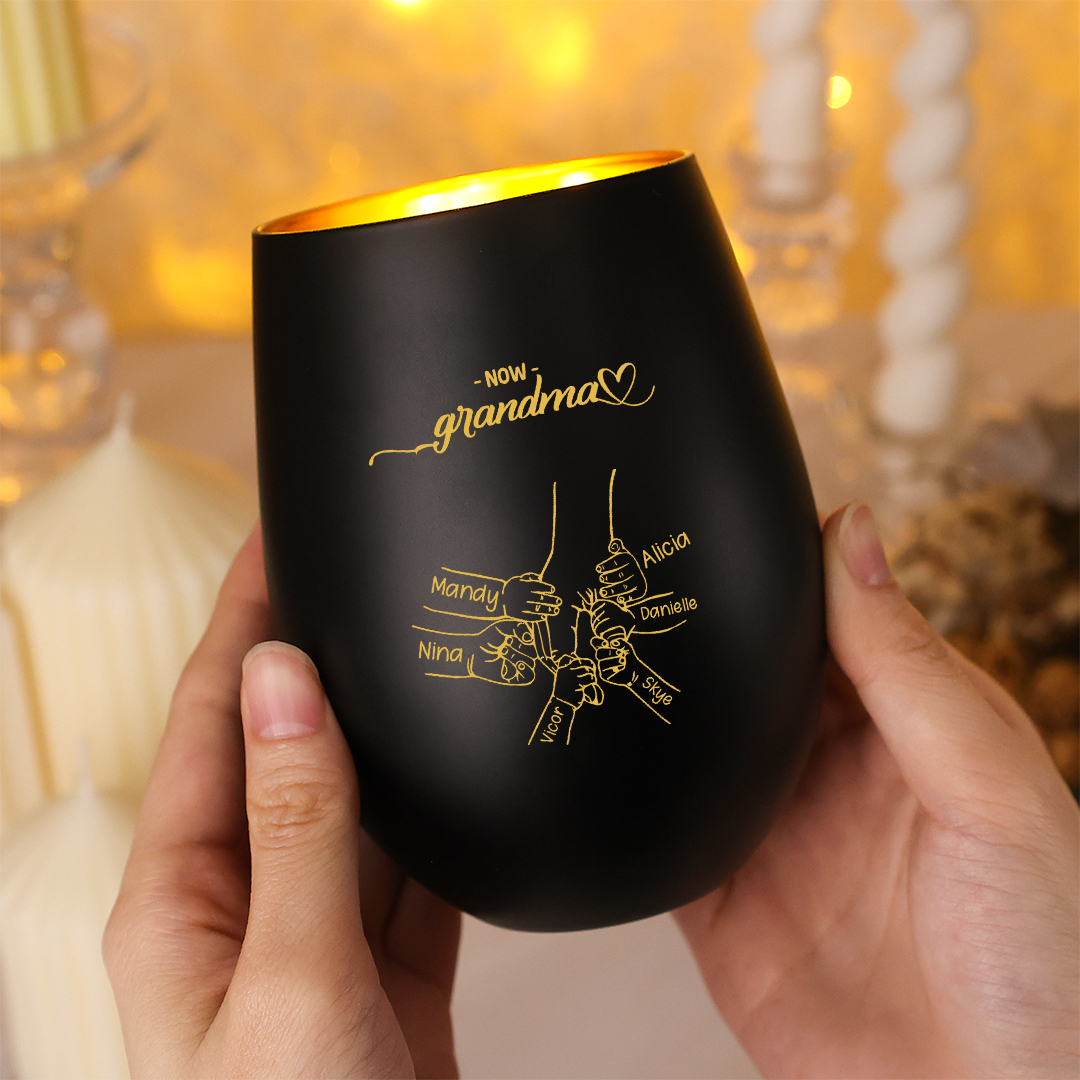 Personalized Glass Candle Holder Holding Hand with 2–14 Children's Names First Mom Now Grandma
