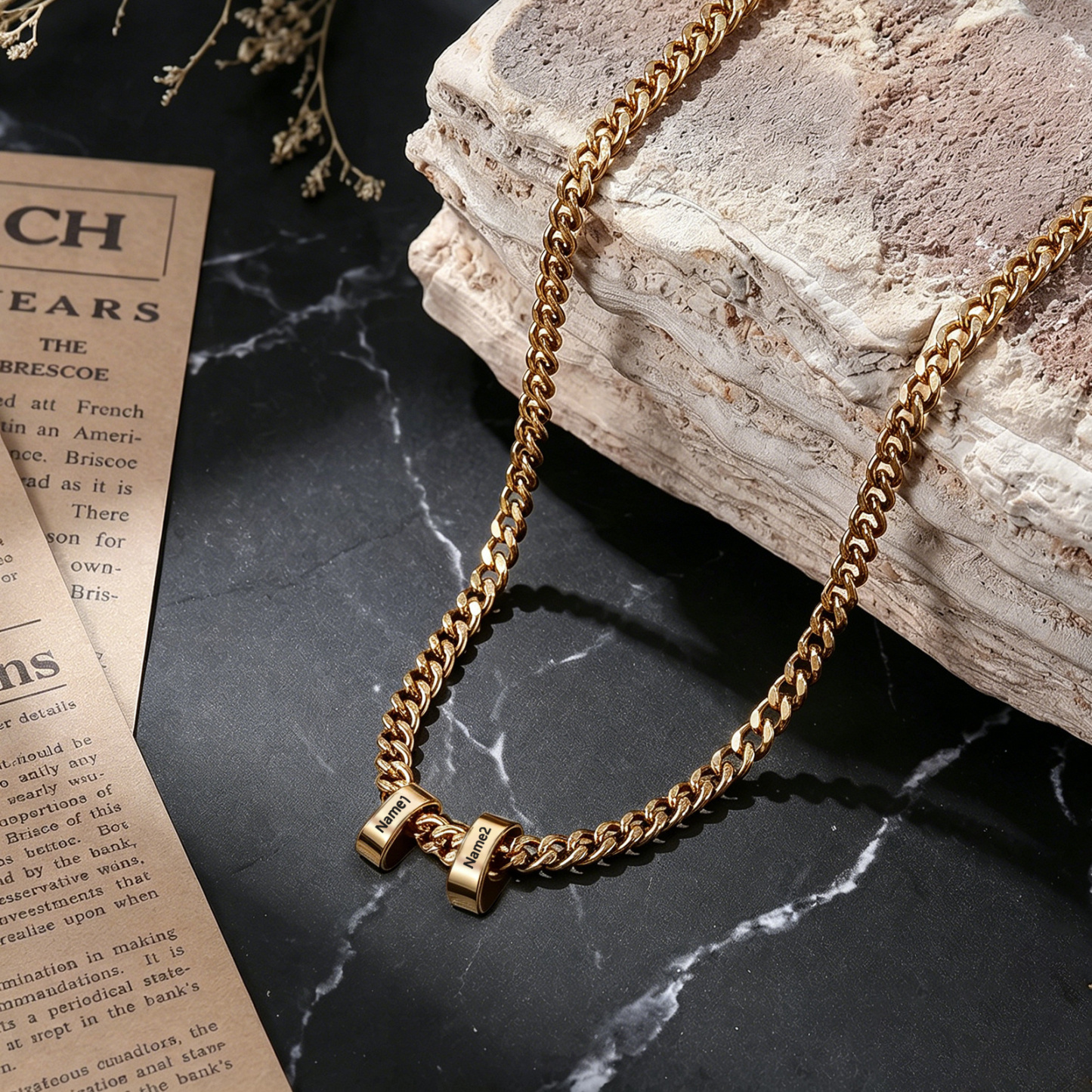 Personalized Stainless Steel Men’s Necklace Custom With 2-6 Name Beads For Men Dad Husband