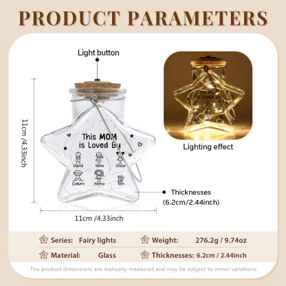 Personalized Star Glass Fairy LED Light Jar for Mom