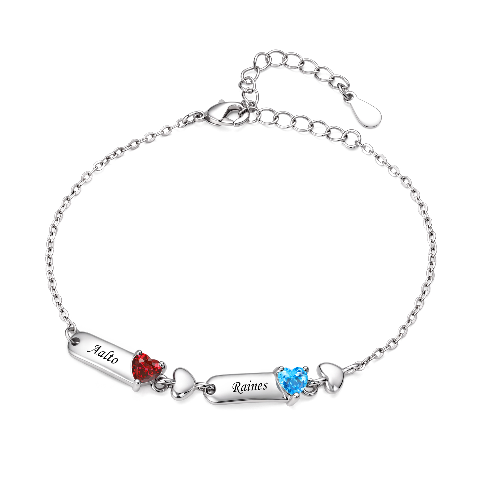Personalized Birthstones Bracelet Customized With 1-6 Names And Heart-Shaped Stones Gift For Mom Or Grandma