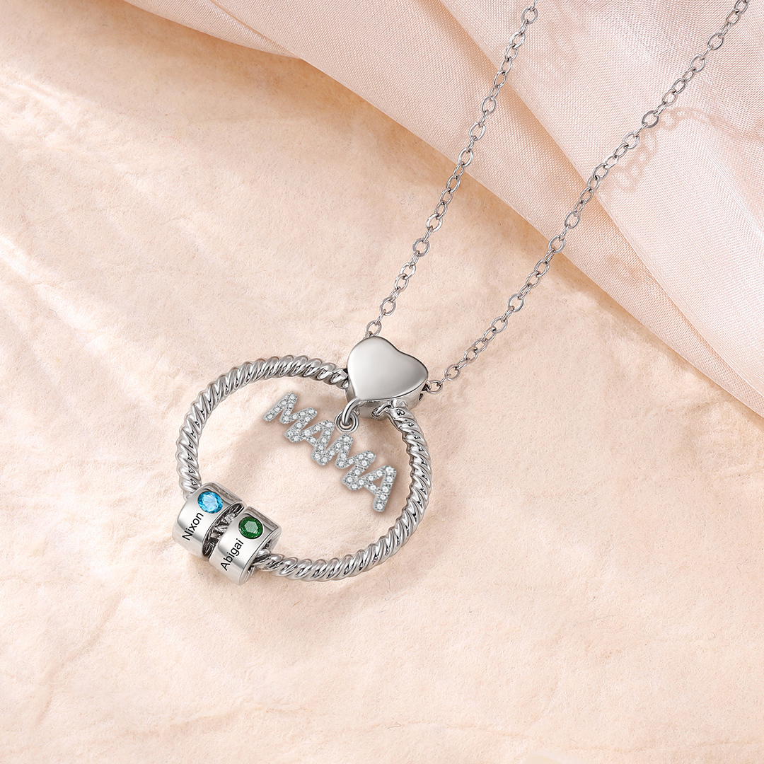 2 Names-Personalized Mom Necklace Set With  Premium Custom Necklace With 2 Birthstones Engraved Names Gift For Mom