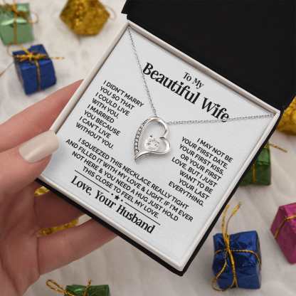 Heart Necklace with "To My Beautiful Wife" Message - Available in Standard and Luxury Box Options, Valentine’s Day Gifts for Wife | Jessemade
