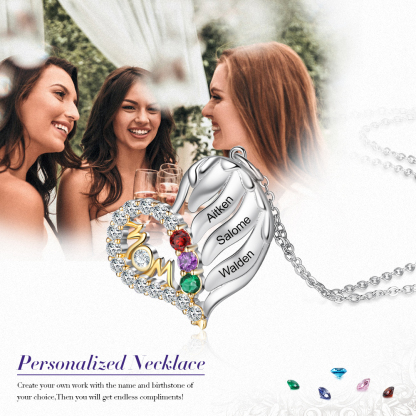 3 Names-Personalized Hearts Necklace Custom Birthstone Necklace Wonderful Gifts for Mom