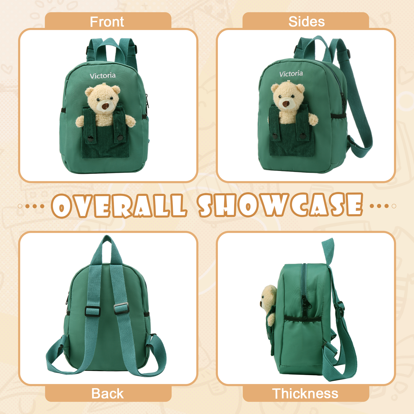 Personalized Bear Style School Bag Customized Name Canvas Kids Backpack Back to School Gift