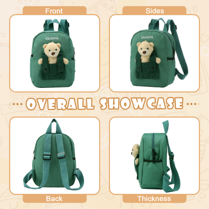 Personalized Bear Style School Bag Customized Name Canvas Kids Backpack Back to School Gift