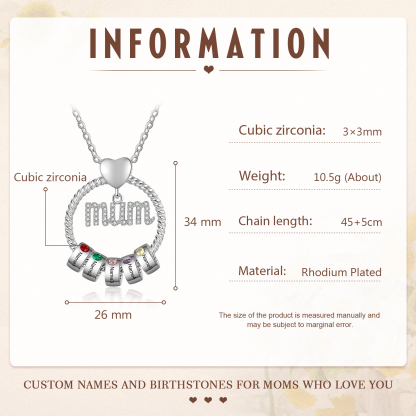 Personalized Circle Necklace With 5 Birthstones Pendant Engraved Names Gift For Mum