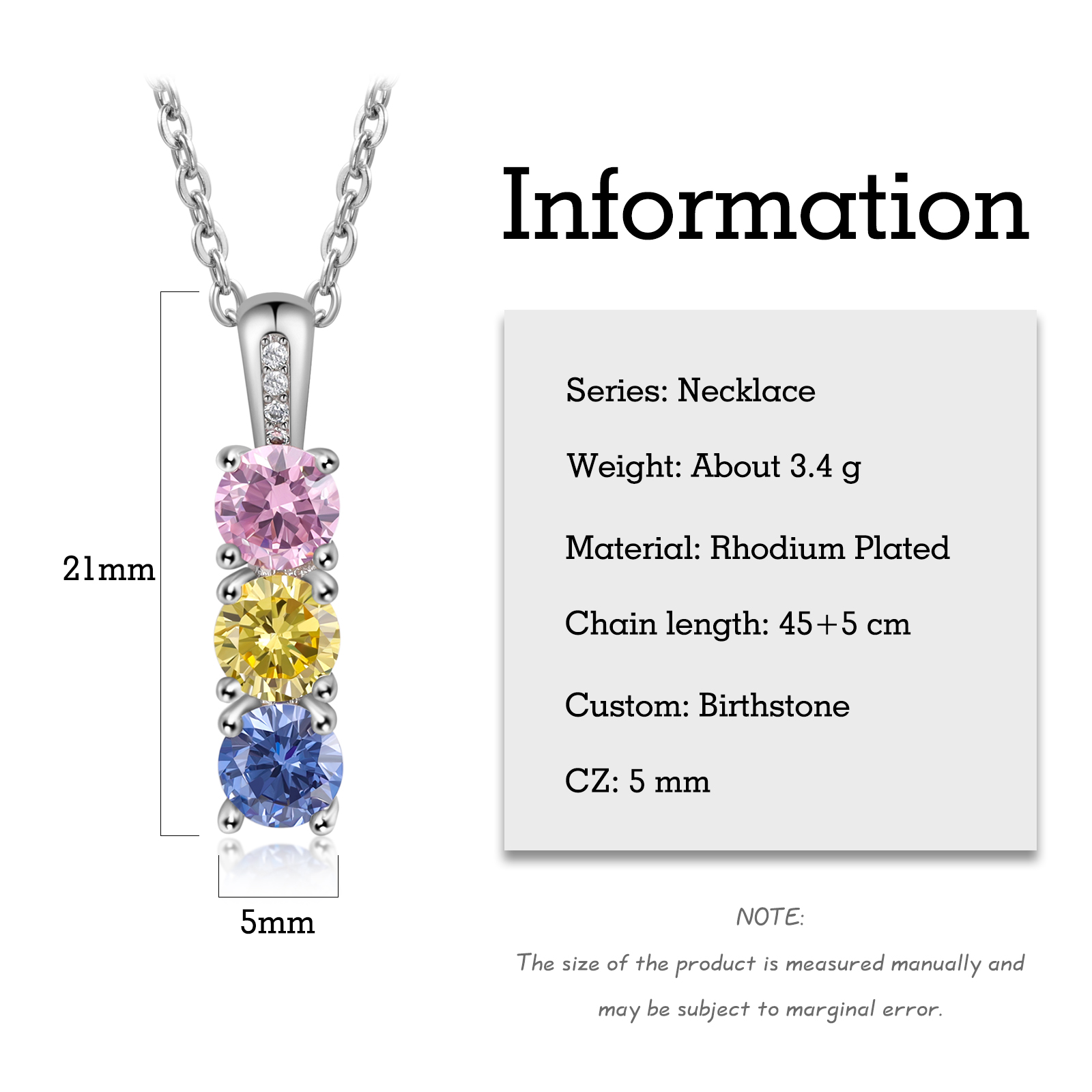 Family Birthstone Necklace Personalized 3 Stones Family Tribal Necklace for Her