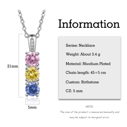 Family Birthstone Necklace Personalized 3 Stones Family Tribal Necklace for Her