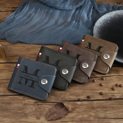 Personalized Name Leather Men's Wallet With Card Slot Engraved Letter & Photo with Gift Box Gift For Him | Jessemade