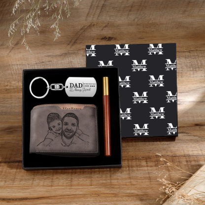 Personalized Leather Wallet Gift Box Set with Keychain Customizable Photo and Text Wallet Gift for Dad