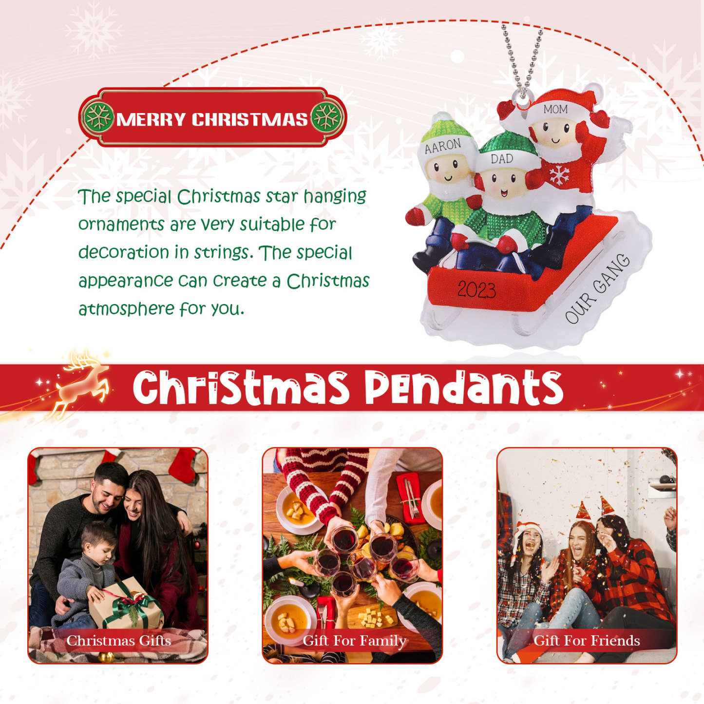 3 Names-Personalized Family Acrylic Christmas Xmas Tree Decoration Ornament-Custom 3 Names And Text Hanging Ornament Gifts For Family